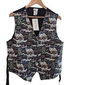 Vintage Bobby Brooks Vest Women Lg Black Winter Snow Tapestry Y2K Granny Boho